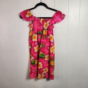 Vintage Sears Hawaiian Dress Royal Hawaii 1980s 1990s Pink Hibiscus Kids Size 5